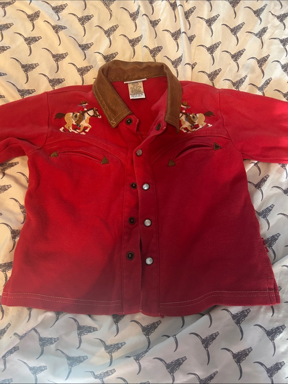 Le Top Red Western Embroidered Kids Jean Jacket